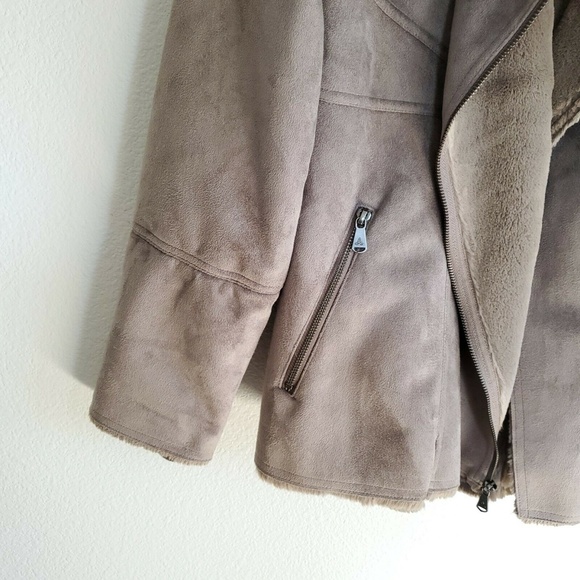 Prana Lilith Shearling Coat Earth Grey Faux Suede - Picture 4 of 8